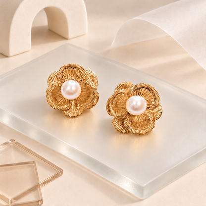 Golden Bloom Pearl Earrings