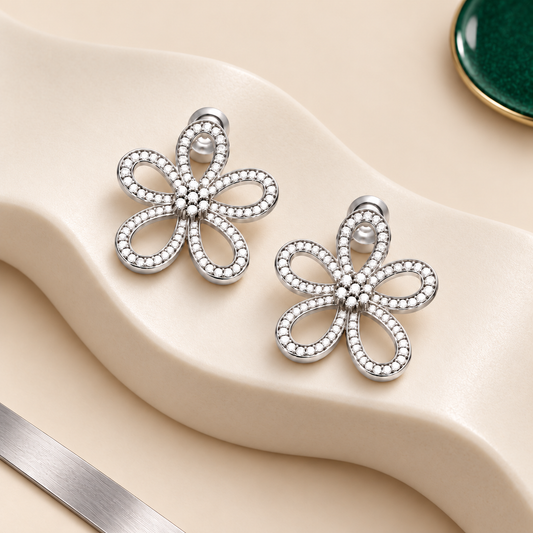 Rhinestone Studded Flower Earrings