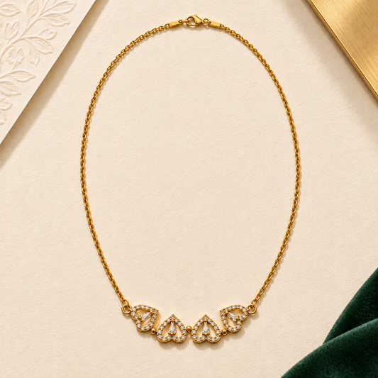 Crystal Heart Pendant chain-Gold